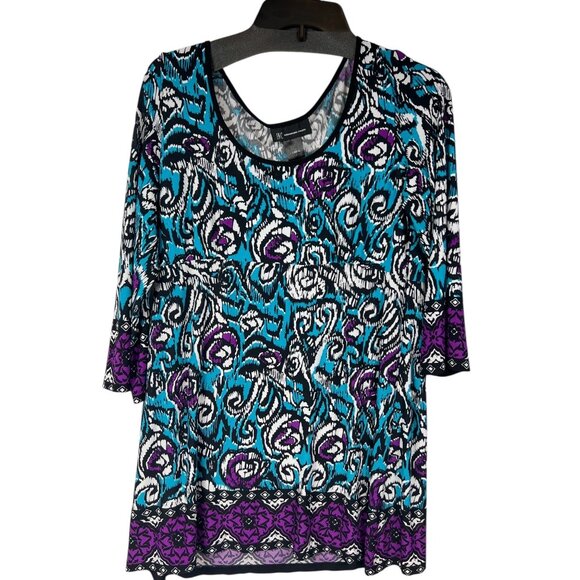 INC Womens X-Large Multicolor Abstract Print 3/4 Sleeve Top With Scoop Neck - Picture 2 of 13